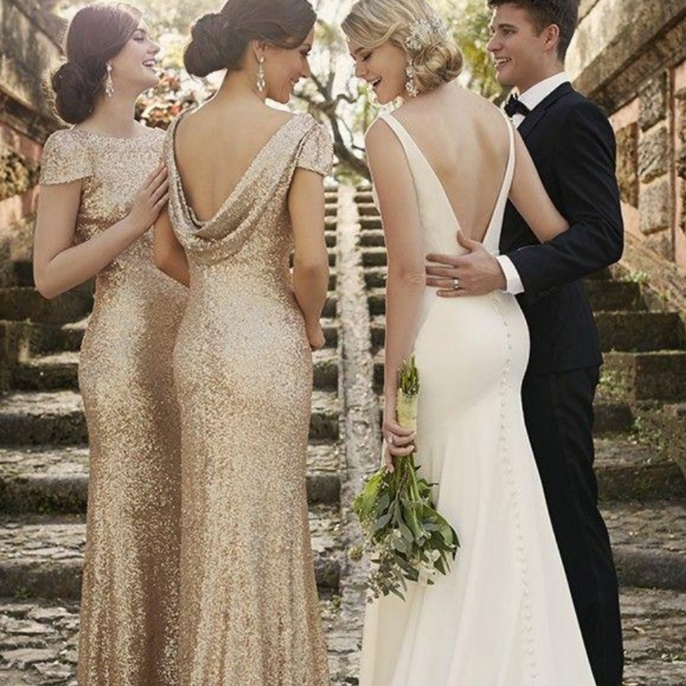 Sorella Vita SV Gold Sequin Dress Low Back Size 10 Gorgeous Gown Bridal Prom - Picture 1 of 16